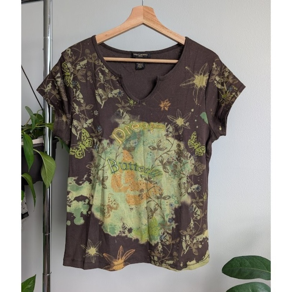 vintage y2k butterfly top XL fairy grunge graphic tee 100% cotton boho brown